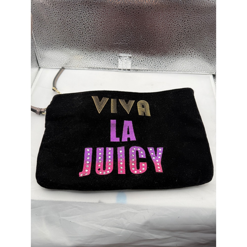 Juicy Couture Viva La Juicy‎ Black Velour Clutch Wristlet Pouch Cosmetic Bag